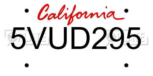 5VUD295 California License Plate