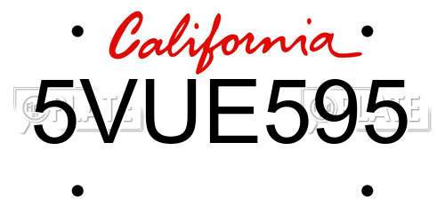 5VUE595 California License Plate