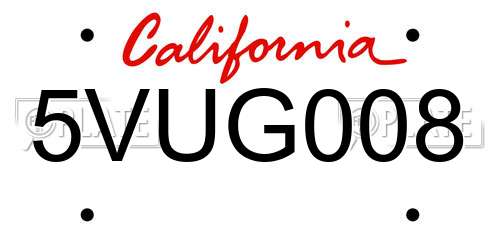 5VUG008 California License Plate