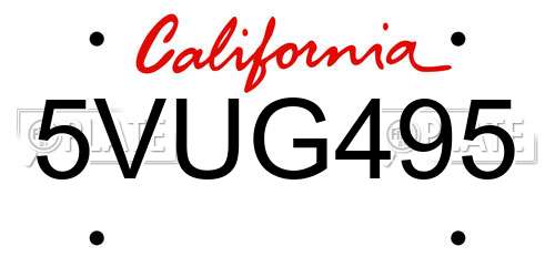 5VUG495 California License Plate