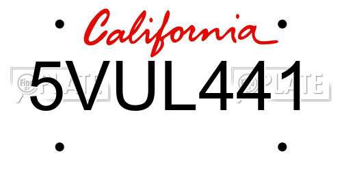 5VUL441 California License Plate
