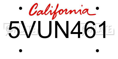 5VUN461 California License Plate