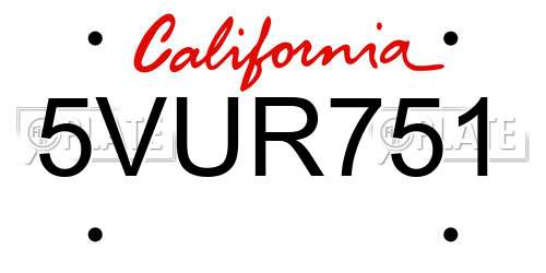 5VUR751 California License Plate