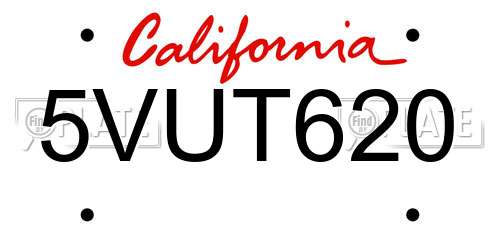 5VUT620 California License Plate