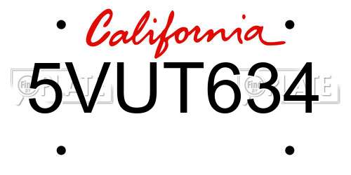5VUT634 California License Plate
