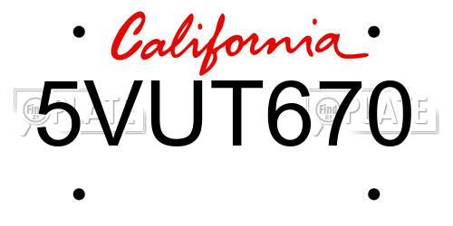 5VUT670 California License Plate