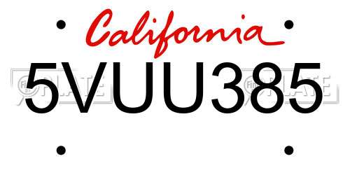 5VUU385 California License Plate