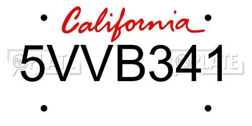 5VVB341 California License Plate