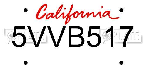 5VVB517 California License Plate
