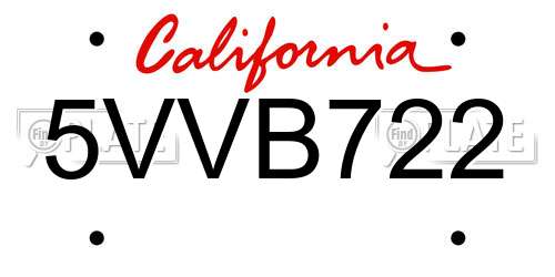 5VVB722 California License Plate