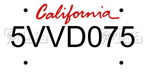 5VVD075 California License Plate
