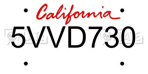 5VVD730 California License Plate