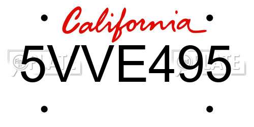 5VVE495 California License Plate