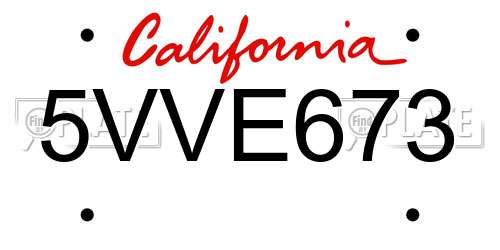 5VVE673 California License Plate