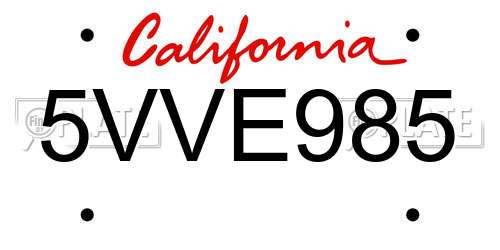 5VVE985 California License Plate