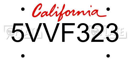 5VVF323 California License Plate