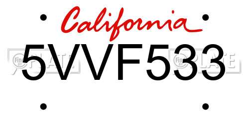5VVF533 California License Plate