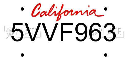 5VVF963 California License Plate