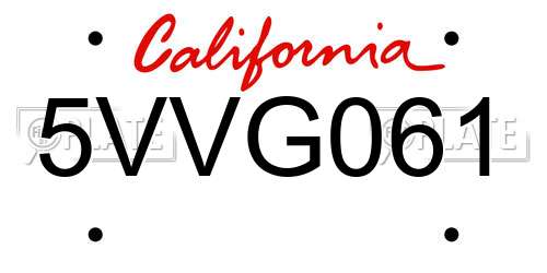 5VVG061 California License Plate