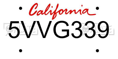 5VVG339 California License Plate