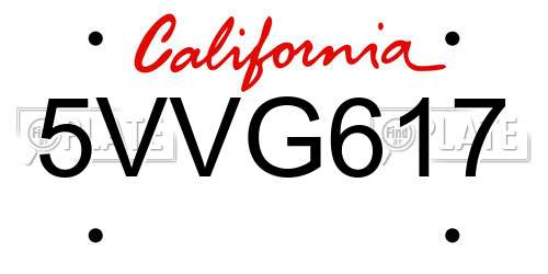 5VVG617 California License Plate