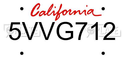 5VVG712 California License Plate