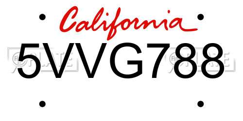 5VVG788 California License Plate