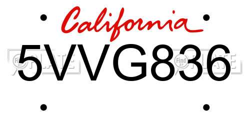 5VVG836 California License Plate