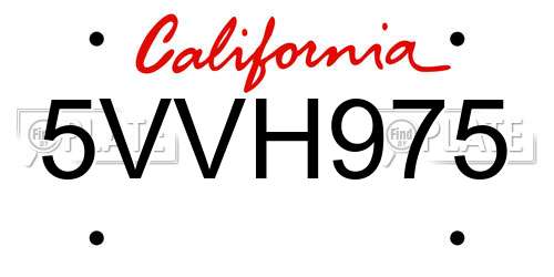 5VVH975 California License Plate