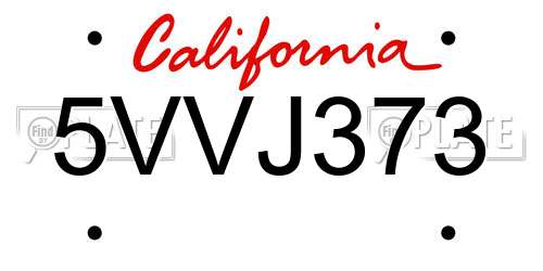 5VVJ373 California License Plate