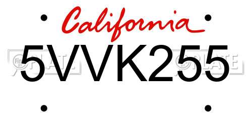5VVK255 California License Plate
