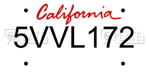 5VVL172 California License Plate