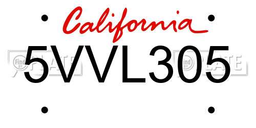 5VVL305 California License Plate
