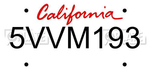 5VVM193 California License Plate