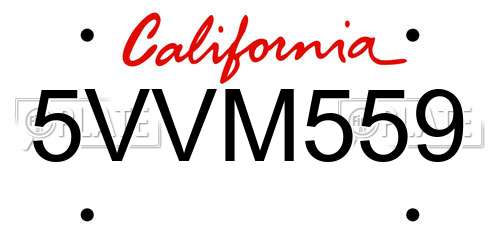 5VVM559 California License Plate
