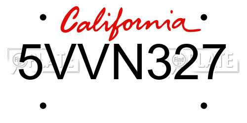5VVN327 California License Plate