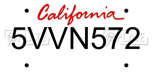 5VVN572 California License Plate