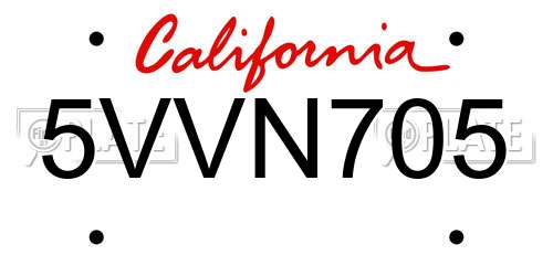 5VVN705 California License Plate