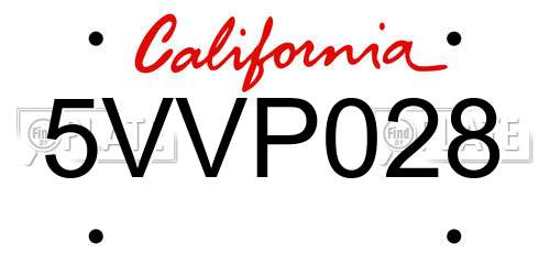 5VVP028 California License Plate