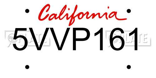 5VVP161 California License Plate