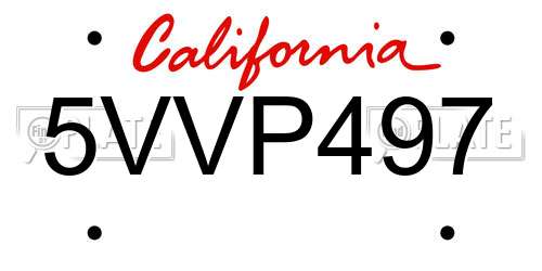 5VVP497 California License Plate