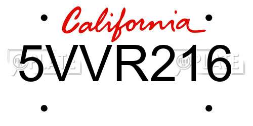 5VVR216 California License Plate