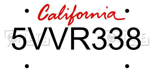 5VVR338 California License Plate