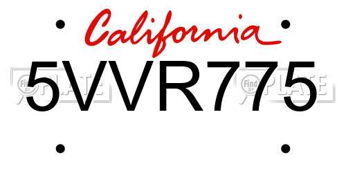 5VVR775 California License Plate
