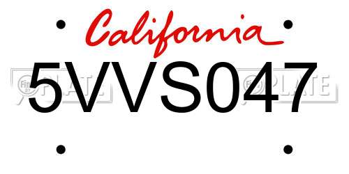 5VVS047 California License Plate