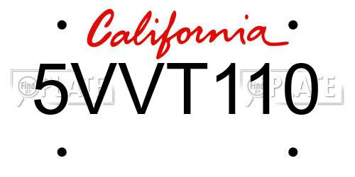 5VVT110 California License Plate