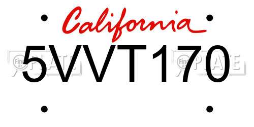 5VVT170 California License Plate