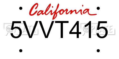 5VVT415 California License Plate