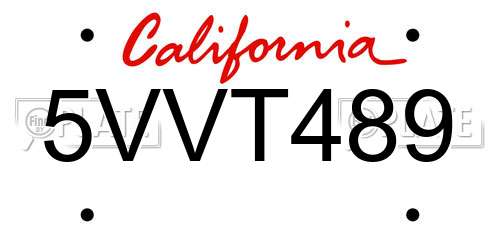 5VVT489 California License Plate