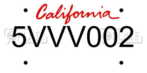 5VVV002 California License Plate